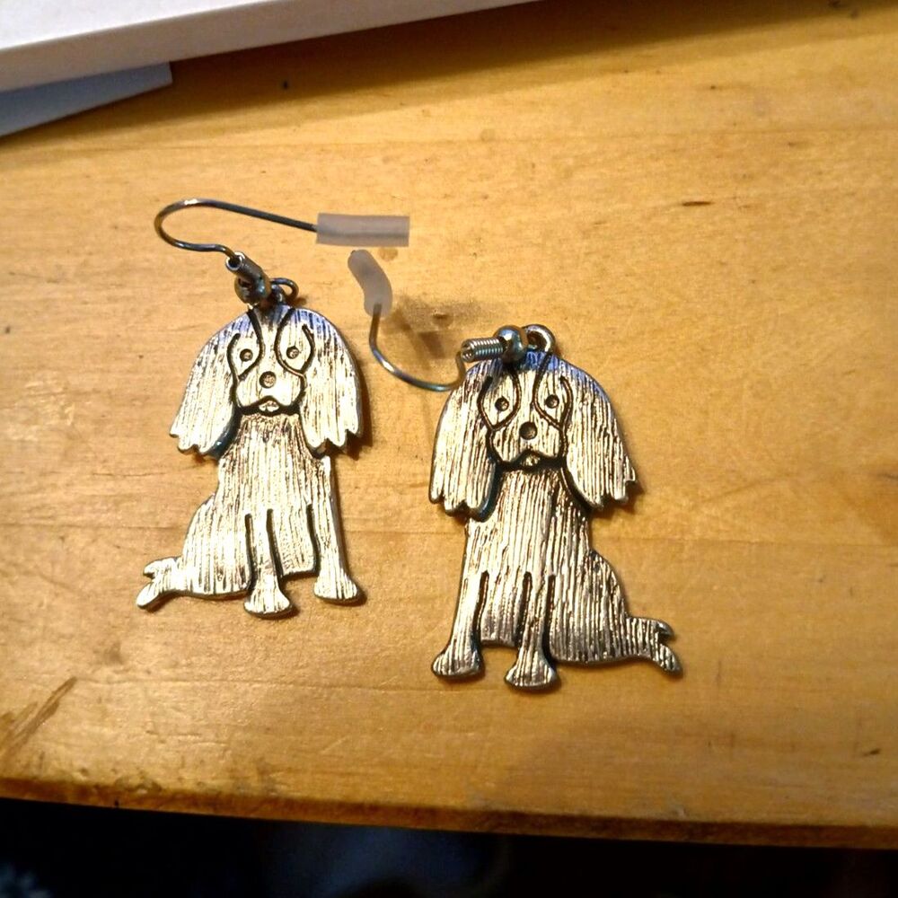Carved Spaniel or King Charles Silver Dog Earrings